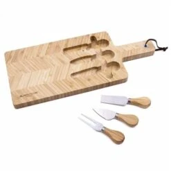 Blackmoor 62729 Cheeseboard And Knife Set / Crafted From Eco-Friendly Bamboo / Features 3 Stainless Steel Knives / Magnetic Knife Storage Grooves / Hard-Wearing / Non-Porous / Wipe Clean After Use