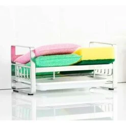 Sponge Holder, Stainless Steel 304 Sink Organizer Storage Sponge Holder, Kitchen Sink Organizer With Removable Drip Tray Sponge Shelf, For Kitchen Countertop Sponge, Soap