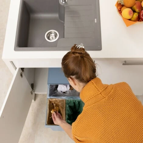 Relaxdays Built-In Kitchen Bin, 3-Compartment Waste Separation System, 15 & 8 L, Plastic, HWD 35x34x48cm, Grey - Image 3