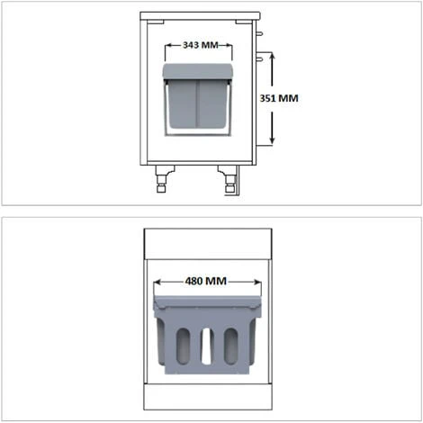 Relaxdays Built-In Kitchen Bin, 3-Compartment Waste Separation System, 15 & 8 L, Plastic, HWD 35x34x48cm, Grey - Image 5