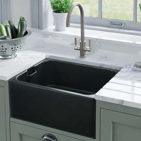 Rangemaster Belfast Ceramic Single Bowl Kitchen Sink Waste Anthracite Grey