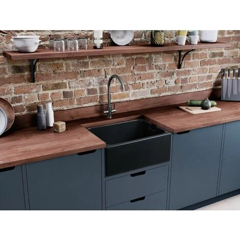 Rangemaster Belfast Ceramic Single Bowl Kitchen Sink Waste Anthracite Grey - Image 2