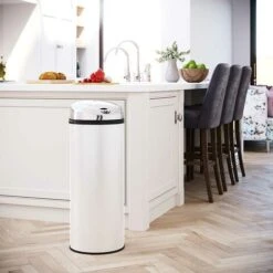 Inmotion 50L White Stainless Steel Auto Sensor Kitchen Waste Dust Bin