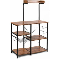 4-tier Microwave Storage Stand W/ Basket & 5 Hooks Easy Assembly