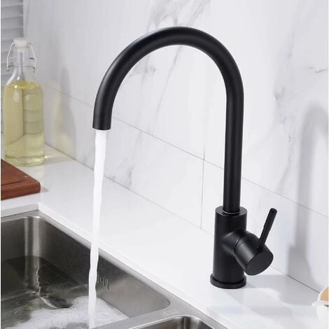 Contemporary Matte Black Kitchen Single Lever Mixer Tap With Diffuser And 360 Swivel Spout - Image 3