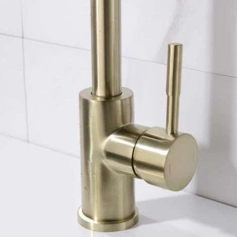 Modern Style Brushed Brass Kitchen Sink Single Lever Mixer Tap With Diffuser And 360 Swivel Spout - Image 2