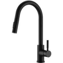Contemporary Matte Black Pull Out Kitchen Sink Single Lever Mixer Tap With 360 Swivel