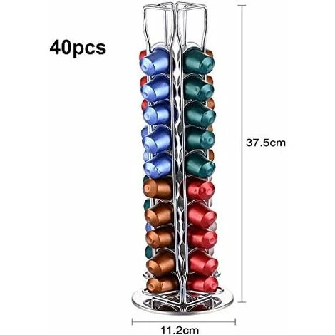LITZEE Coffee Pods Holder For Nespresso, Coffee Capsules Holder Stand For 40 PCS, Rotatable Nespresso Coffee Pods Storage Rack, Nescafe Coffee Pod Organiser, Silver - Image 3