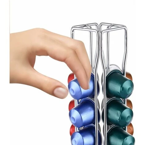 LITZEE Coffee Pods Holder For Nespresso, Coffee Capsules Holder Stand For 40 PCS, Rotatable Nespresso Coffee Pods Storage Rack, Nescafe Coffee Pod Organiser, Silver - Image 5