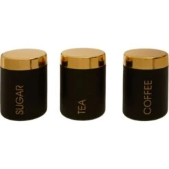 Premier Housewares Liberty Set Of 3 Black / Gold Canisters