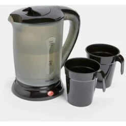 VonShef Travel Kettle With 2 Cups - Dual Voltage, Electric, 650W Wide Spout Kettle With Stackable Travel Cups & Boil Dry Protection- Portable, Lightweight & Compact Design- 0.5L/500ml Capacity- Black