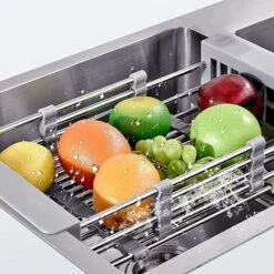 HIASDFLS Panier De Vidange Télescopique En Acier Inoxydable, Évier Égouttoir À Vaisselle Réglable Évier Extensible Égouttoir De Cuisine Organisateur D'Évier Pour Fruits À Légumes
