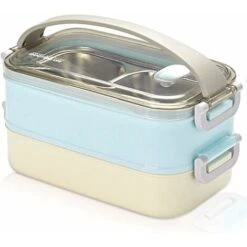 2 Layers Stainless Steel Lunch Box Portable Thermal Bento Boxes Insulated Lunch Box Insulated Lunch Box Food Storage Containers For School Office 1.6L Blue