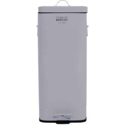 Charles Bentley 30L Steel Square Retro Kitchen Pedal Waste Bin Grey