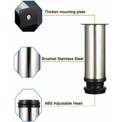 4 Adjustable Legs 150mm Height Thicken Cabinet Legs Table Legs Furniture Legs, Brushed Stainless Steel, Adjustable Height 0-15mm Come With Stainless Steel Screws - Image 2
