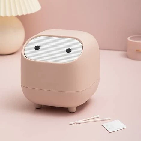 Mini Countertop Trash Can With Lid, Cute Plastic Trash Can For Desk, Bathroom, Table Or Coffee Table - Throw Cotton Rounds, Makeup Sponges (Pink) - Image 2