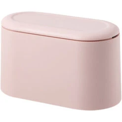 Portable Trash Can Desk Bin With Lid, Mini Press-Type Trash Can Table Desktop Dustbin For Home Living Room Kitchen Bedroom Bathroom Office Dust Bin (Pink)