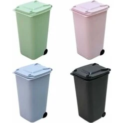4 Piece Mini Trash Can Set, Desktop Wastebasket With Lid For Bathrooms, Kitchens, Home Offices, Dorm
