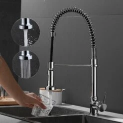 Modern Mono Kitchen Mixer Tap Dual Spout & Pull Out Spray Single Lever Chrome UK