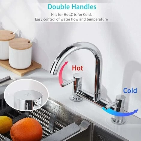 Utility Lever Deck Kitchen Sink Mixer Tap With Swivel Spout, Chrome - Image 2