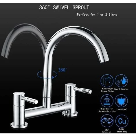 Utility Lever Deck Kitchen Sink Mixer Tap With Swivel Spout, Chrome - Image 5
