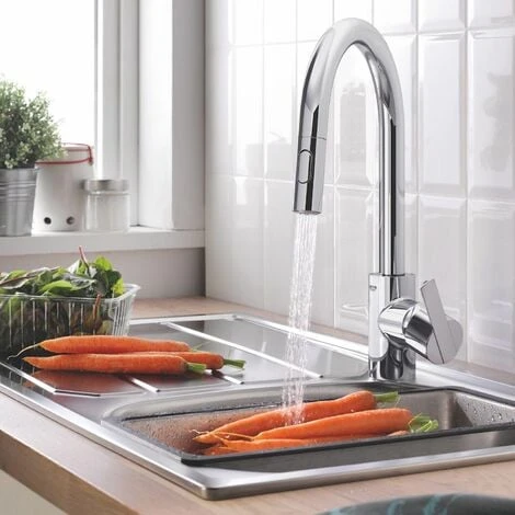 Grohe Feel Kitchen Mixer Tap Pull Out Dual Spray Swivel Spout Chrome 31486001
