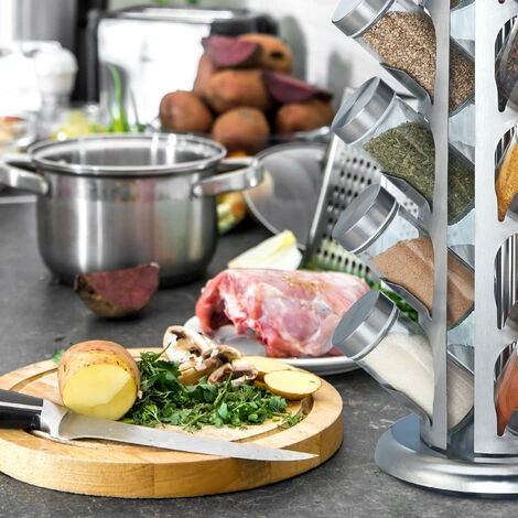 Relaxdays Spice Rack, 20 Glass Jars, Rotatable, Stainless Steel, H X D: Approx. 34 X 22 Cm, Silver - Image 3