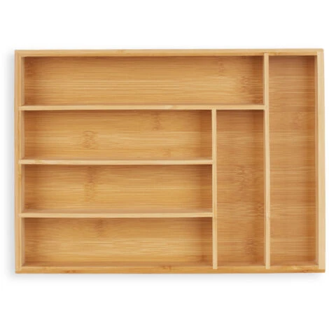 Relaxdays Cutlery Tray, 6 Compartments, Bamboo, HxWxD: 5 X 25.5 X 35.5 Cm, Kitchen Drawer Insert, For Utensils, Natural