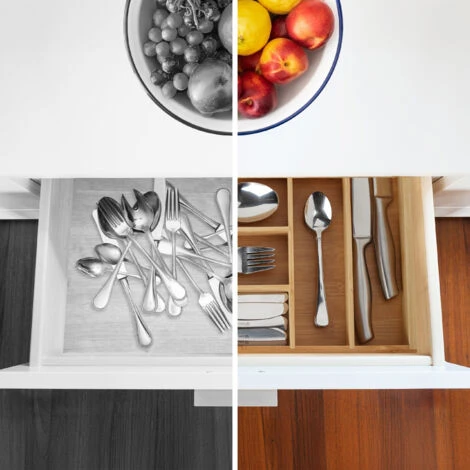 Relaxdays Cutlery Tray, 6 Compartments, Bamboo, HxWxD: 5 X 25.5 X 35.5 Cm, Kitchen Drawer Insert, For Utensils, Natural - Image 4