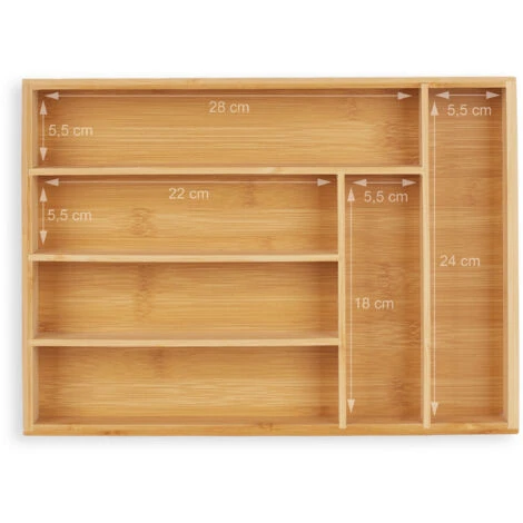 Relaxdays Cutlery Tray, 6 Compartments, Bamboo, HxWxD: 5 X 25.5 X 35.5 Cm, Kitchen Drawer Insert, For Utensils, Natural - Image 5