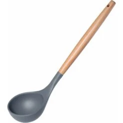 Silicone Ladle Spoon, Heat-Resistant Silicone Soup Ladle, Ergonomic Wooden Handle Comfortable Non-Slip Durable, Non-Stick Serving Spoon Suitable For Home & Kitchen, Cooking, Making Soup 31.2cm