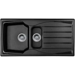 Astracast Sierra 1.5 Bowl Reversible Black Kitchen Sink With Basket Waste Kit