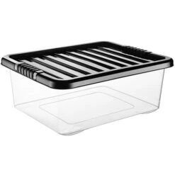 (1 Box, 28 Litre Underbed) Clear Plastic Storage Boxes With Black Lids Home