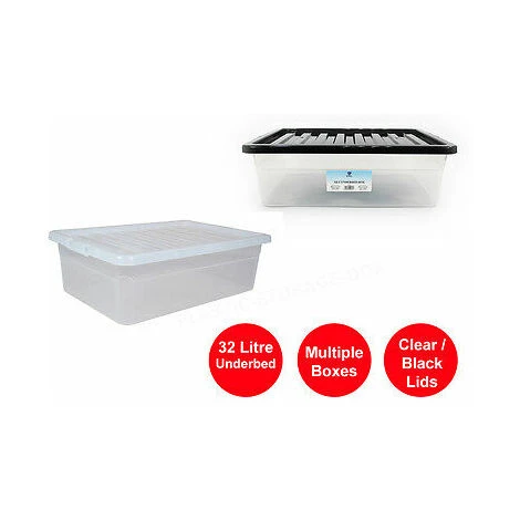 32 Litre Plastic Storage Box - Multi Packs - Underbed Storage- Strong - Free P&P