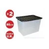 2 X 80 LITRE PLASTIC STORAGE BOX -X LARGE -STRONG CONTAINER -BLACK LID - CHEAP!