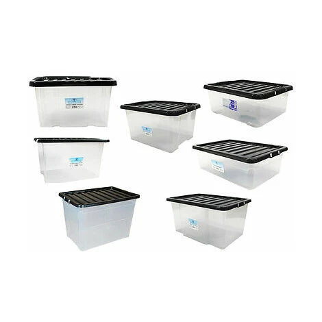 HOME STORAGE BOXES - OFFICE USE - LARGE CONTAINERS - STACKABLE BOXES BLACK LID