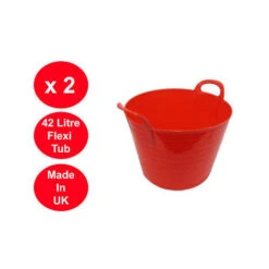 2 X 42 LITRE FLEXI TUB LARGE GARDEN CONTAINER FLEXIBLE STORAGE BUCKET RED