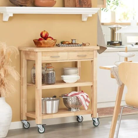 SoBuy Rubber Wood Kitchen Storage Trolley Cart With Drawers & Shelves,FKW24-N - Image 2