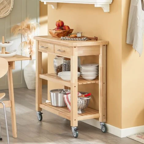 SoBuy Rubber Wood Kitchen Storage Trolley Cart With Drawers & Shelves,FKW24-N - Image 3