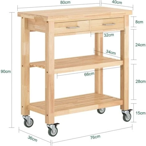 SoBuy Rubber Wood Kitchen Storage Trolley Cart With Drawers & Shelves,FKW24-N - Image 4