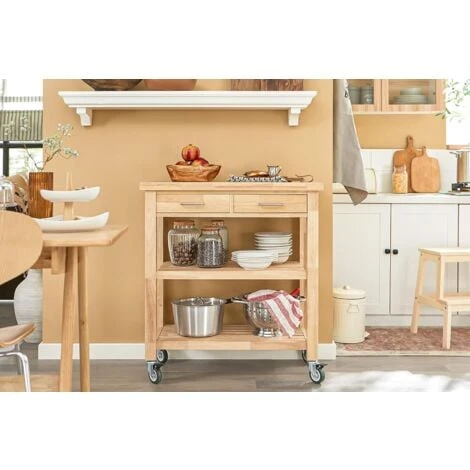 SoBuy Rubber Wood Kitchen Storage Trolley Cart With Drawers & Shelves,FKW24-N - Image 5