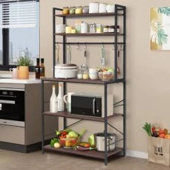 33 Inch Wood Standard Baker's Rack With Microwave Compatibility Kitchen Storage Shelf