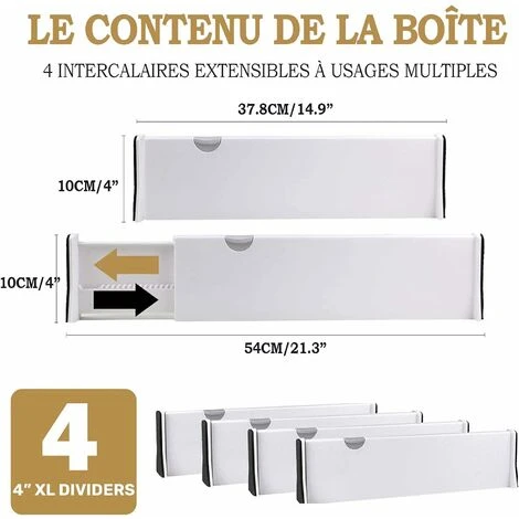 Set Of 4 Expandable Kitchen Drawer Dividers 37.8 - 54 CM Plastic Adjustable Kitchen Drawer Organiser, Kitchen Drawer Dividers For Cutlery, Dresser, Desk - Image 2