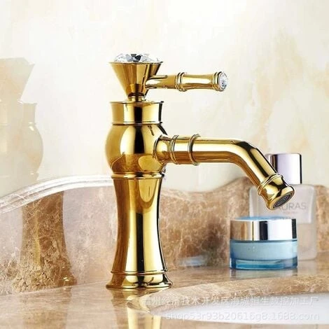 Kitchen Sink Faucet, Basin And Plumbing Faucets Hot And Cold Sink Faucet Copper Diamond Gold Hot And Cold Sink Faucet European Countertop Antique Antique Faucet(short)