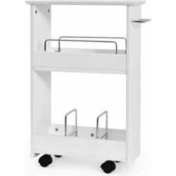 COSTWAY Slim Rolling Storage Cart, 2-Tier Narrow Slide Out Trolley With Open Shelves, Metal Dividers And Towel Bar, Freestanding Bathroom Storage Cabinet On Wheels For Kitchen And Laundry Room