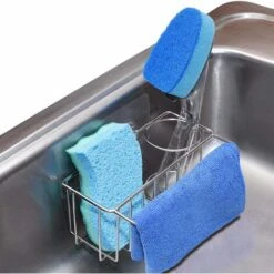 Adhesive Stainless Steel Sponge Holder ,Brush Holder , Dish Cloth Hanger, 3-in-1 Kitchen Sink Caddy, Rust Proof Water Proof, No Drilling