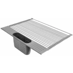 Stainless Steel Dish Drainer With Cutlery Holder: 20'' X 11'' Large Kitchen Sink Dish Drying Rack + Small Dining Table Insulation Pad (Grey Dish Rack)