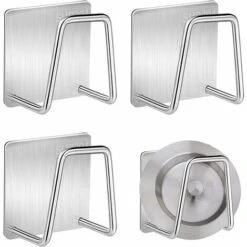 Kitchen Sponge Holder Sink Sponge Holder Stainless Steel Self Adhesive Sink Sponge Holder For Sponges Brush Pot Lid Dish Cloth 4 Pieces Silver
