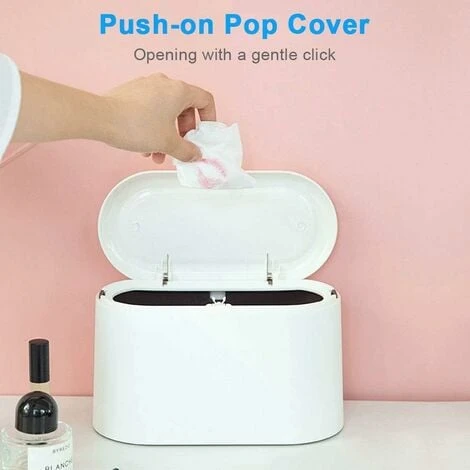 Table Trash Can With Lid, Mini Table Trash Can, Bathroom Cosmetic Trash Can Table Trash Can For Kitchen Bathroom Office Desk Toilet Car Bed Smell Proof Small Plastic 1.5L (White) - Image 2
