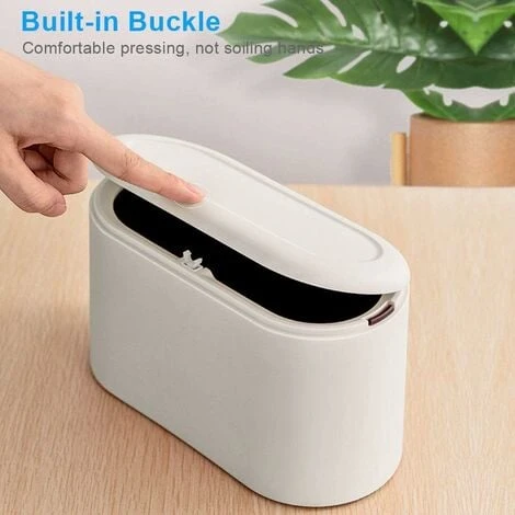 Table Trash Can With Lid, Mini Table Trash Can, Bathroom Cosmetic Trash Can Table Trash Can For Kitchen Bathroom Office Desk Toilet Car Bed Smell Proof Small Plastic 1.5L (White) - Image 3